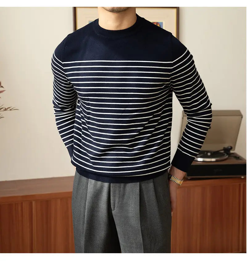 Business Commute Striped Design Contrast Color Long Sleeves Knitwear