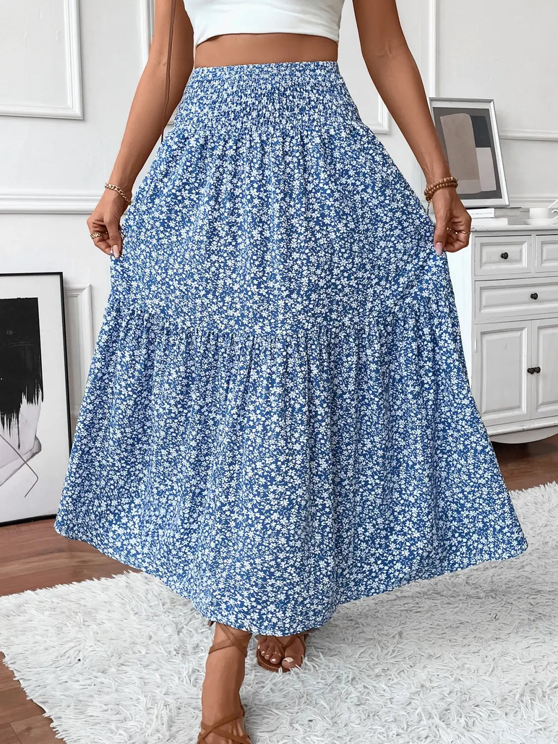 Small Floral Three-layer Long Patchwork Skirt