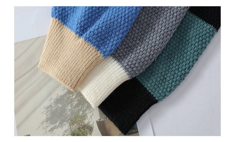 Men’s Casual Round Neck Sweater Contrast Color Knitwear Top