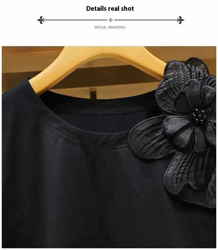 Round Neck Three-dimensional Flower Decoration Fashion Ruffle Sleeve Loose Slim Top