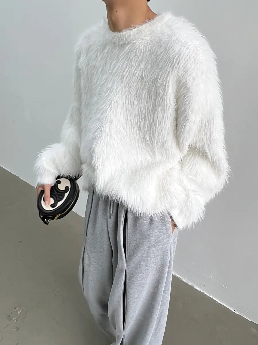 Pure Color All-matching Round Neck Pullover Thickened Mink Sweater Men