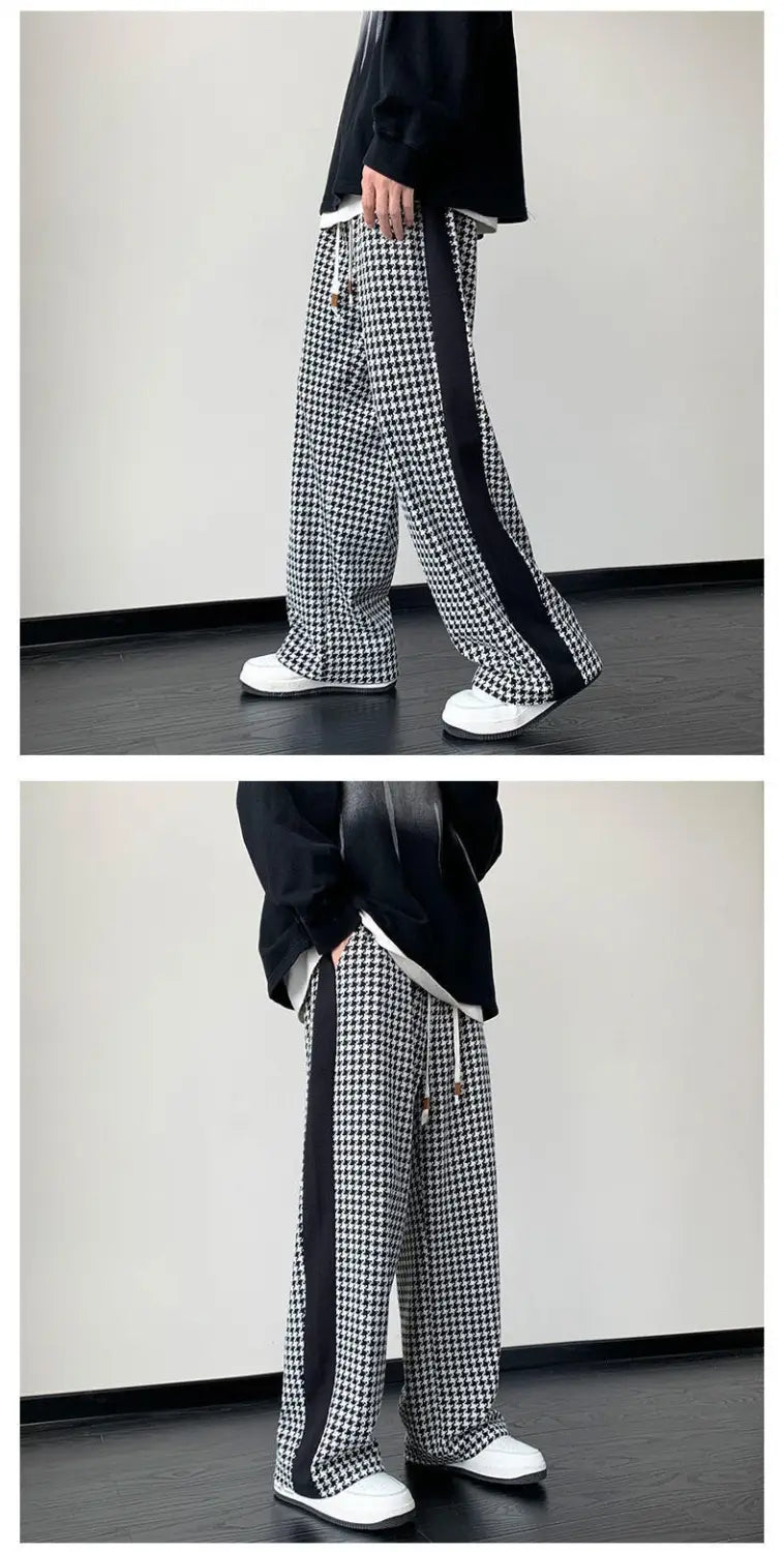 Houndstooth Stitching Chenille Casual Pants