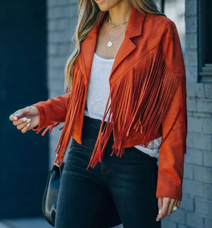 Women’s Slim-fit Long-sleeved Tassel Coat