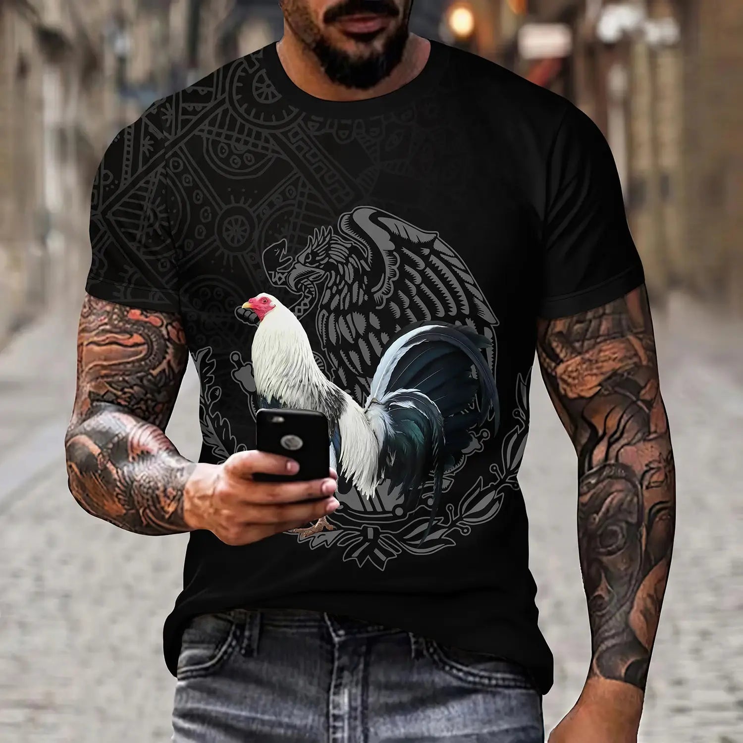 Eagle And Snake T-shirt Loose Round Neck Men’s Short Sleeve T-shirt