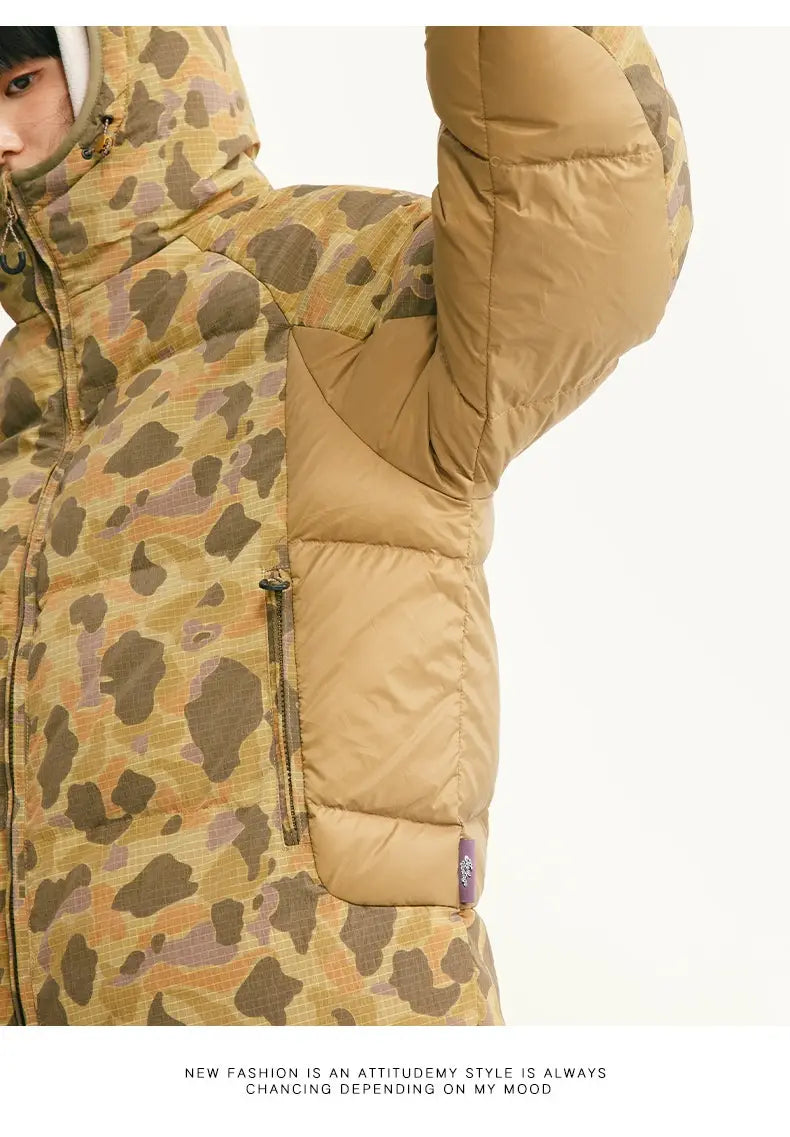 Winter Camouflage White Duck Down Three-proof Warm Coat For Women