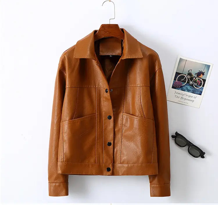 Women’s Lapel Short Small Leather Coat