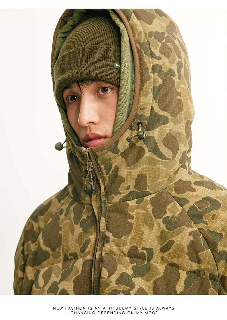 Winter Camouflage White Duck Down Three-proof Warm Coat For Women