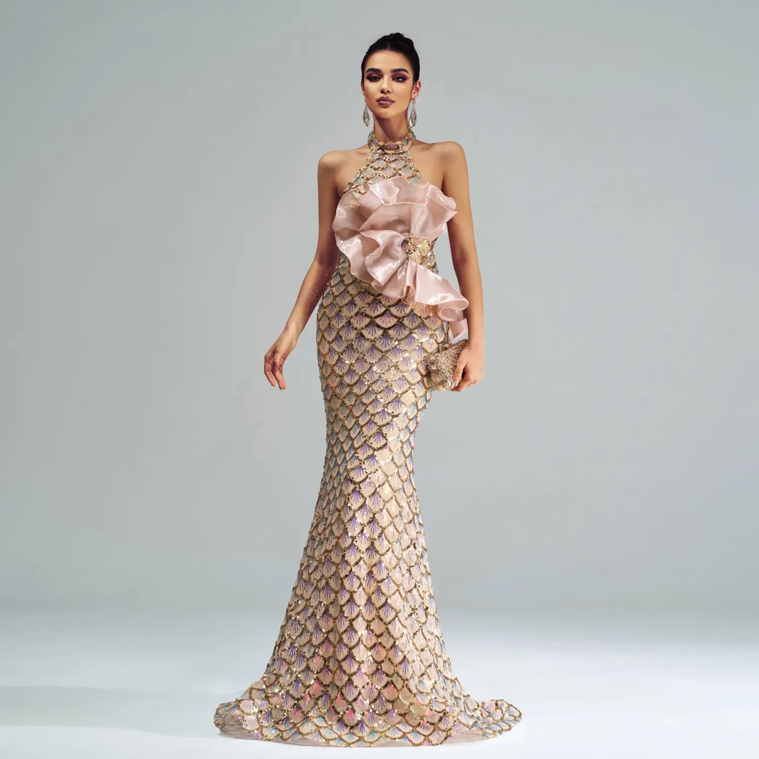 Halter Sequined Mermaid Evening Dress