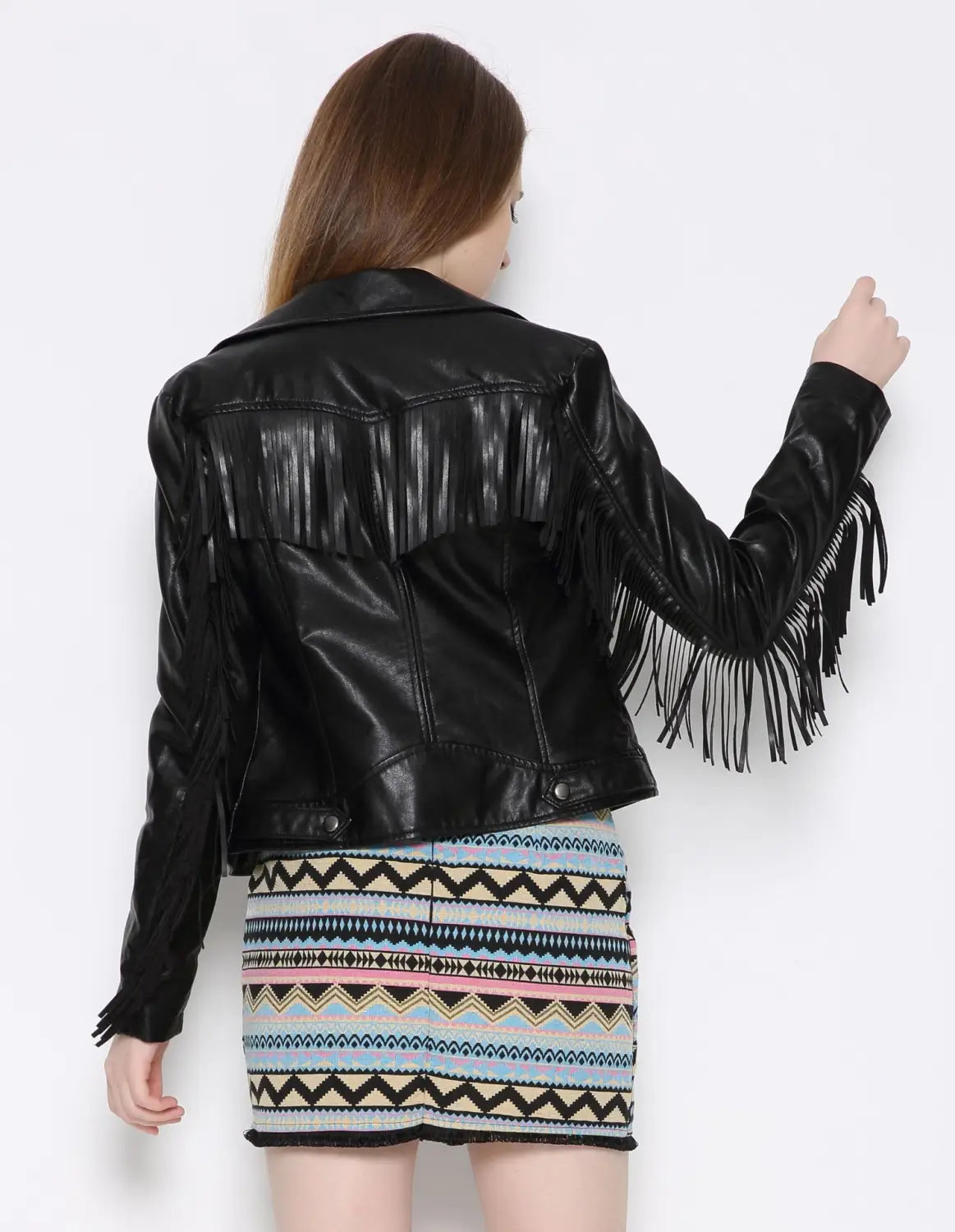 European And American Tassel Oblique Zipper Leather Women’s Slim Coat Motorcycle Street