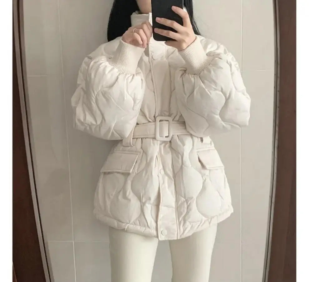 Women’s Stand-up Collar Tie Long Sleeve Cotton Coat