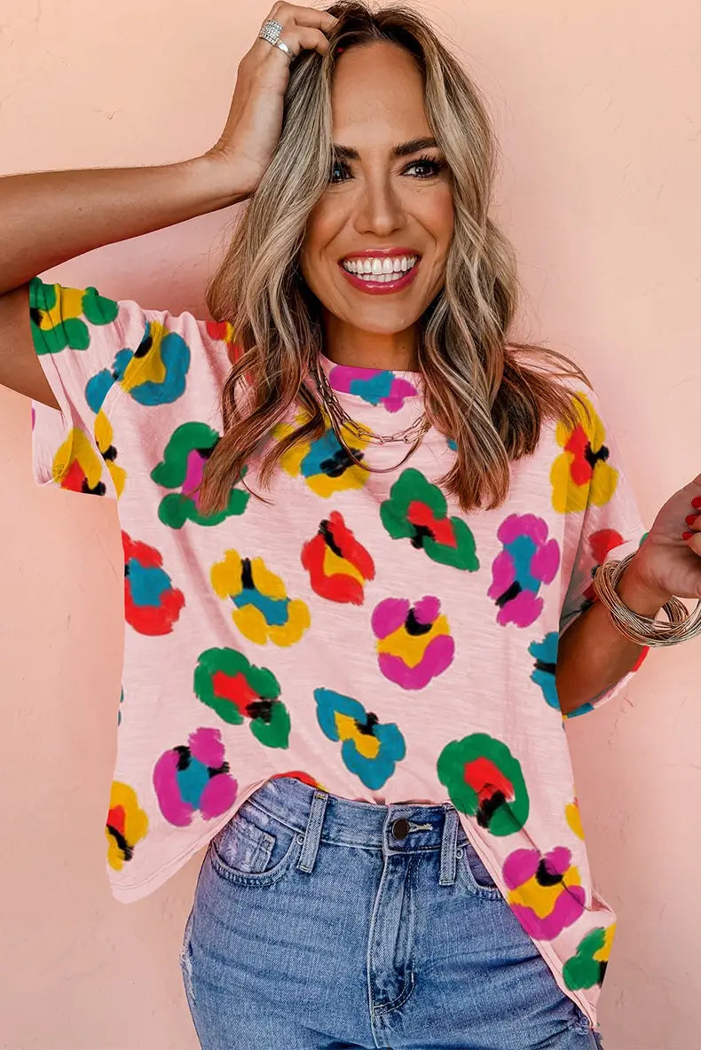 Fashion Colorblock Half Sleeve Pullover Top