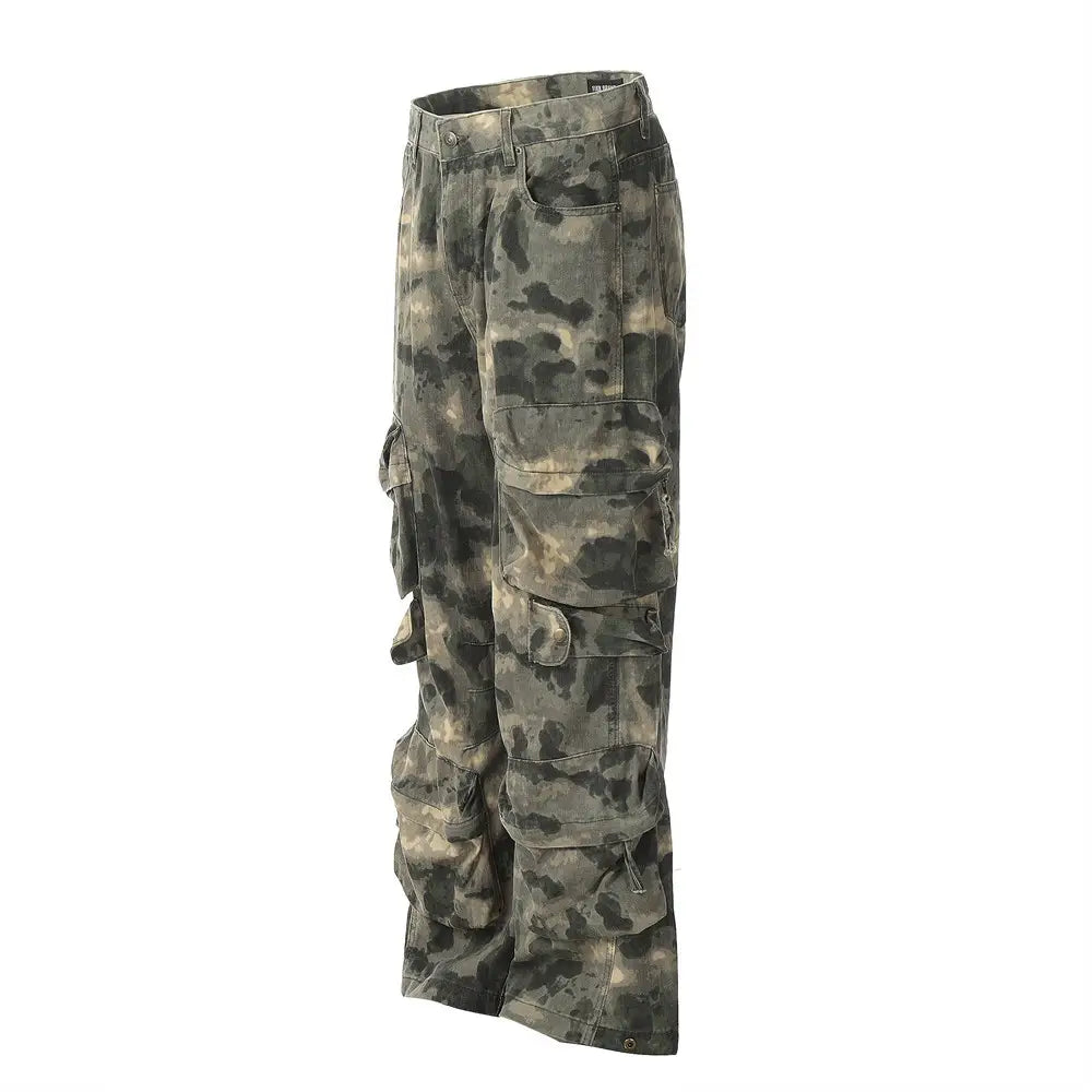 Mountain Outdoor Multi-pocket Workwear Tie-dye Camouflage Pants Men