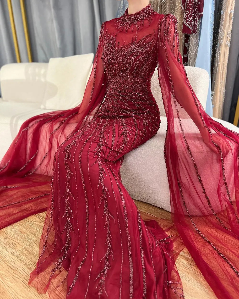 Elegant Flying Sleeves High-end Elegant Fishtail Banquet Host Dress