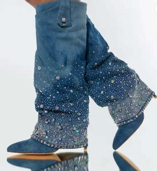 Heavy Industry Pointed Toe Stiletto Rhinestone Women’s Boots Jeans Pipe Boots