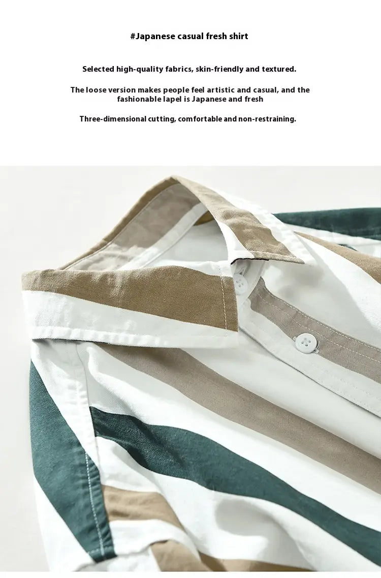 Striped Long Sleeve Shirt Men’s Versatile Leisure Artistic Loose Square Collar Top
