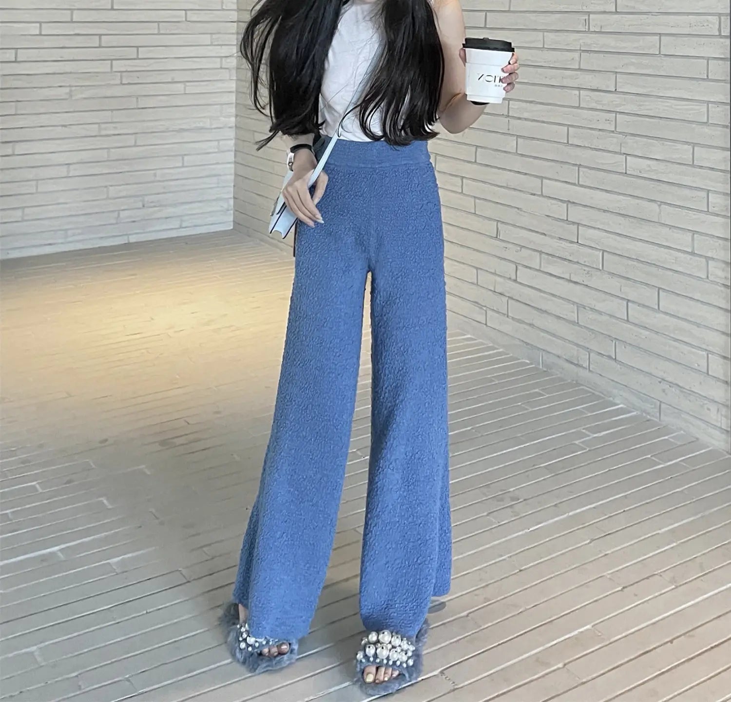 Women’s Knitted Wool Drape Wide Leg Pants