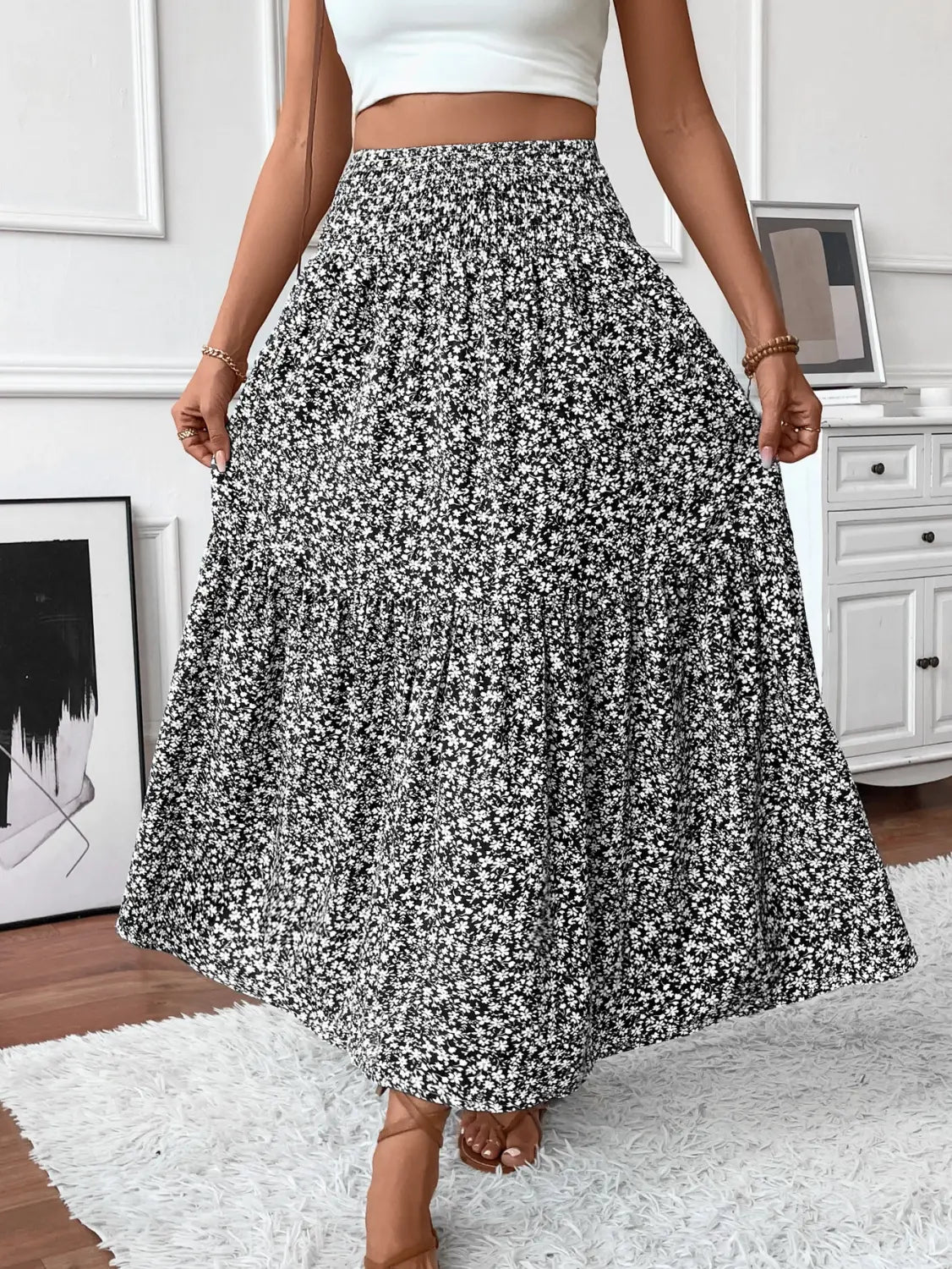 Small Floral Three-layer Long Patchwork Skirt