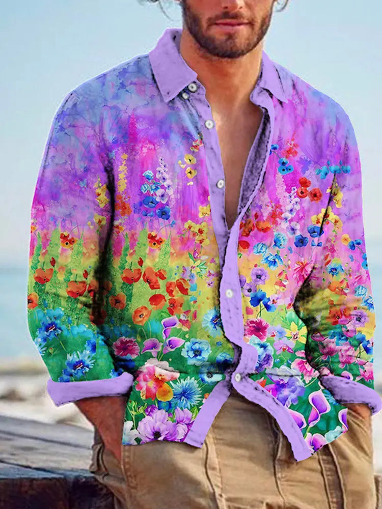 Color Matching Bamboo Linen Printed Men’s Shirt