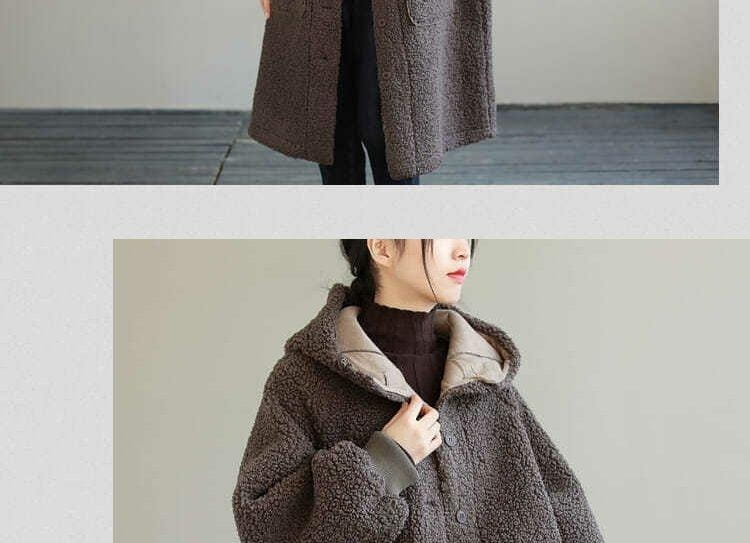 European And American Plus Size Loose Lamb Wool Younger Hoodie Padded Coat Women