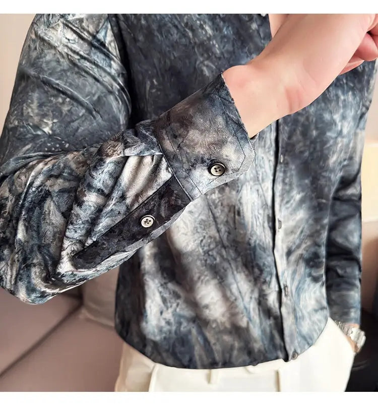 Trendy Tie-dye Printed Shirt Men’s Long Sleeve Spring Slim-fitting