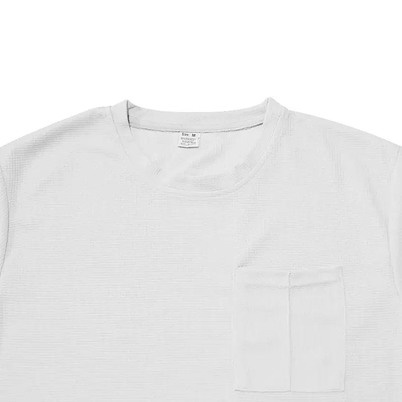 Waffle Round Neck Pocket Short-sleeved Shorts Casual Sports Suit