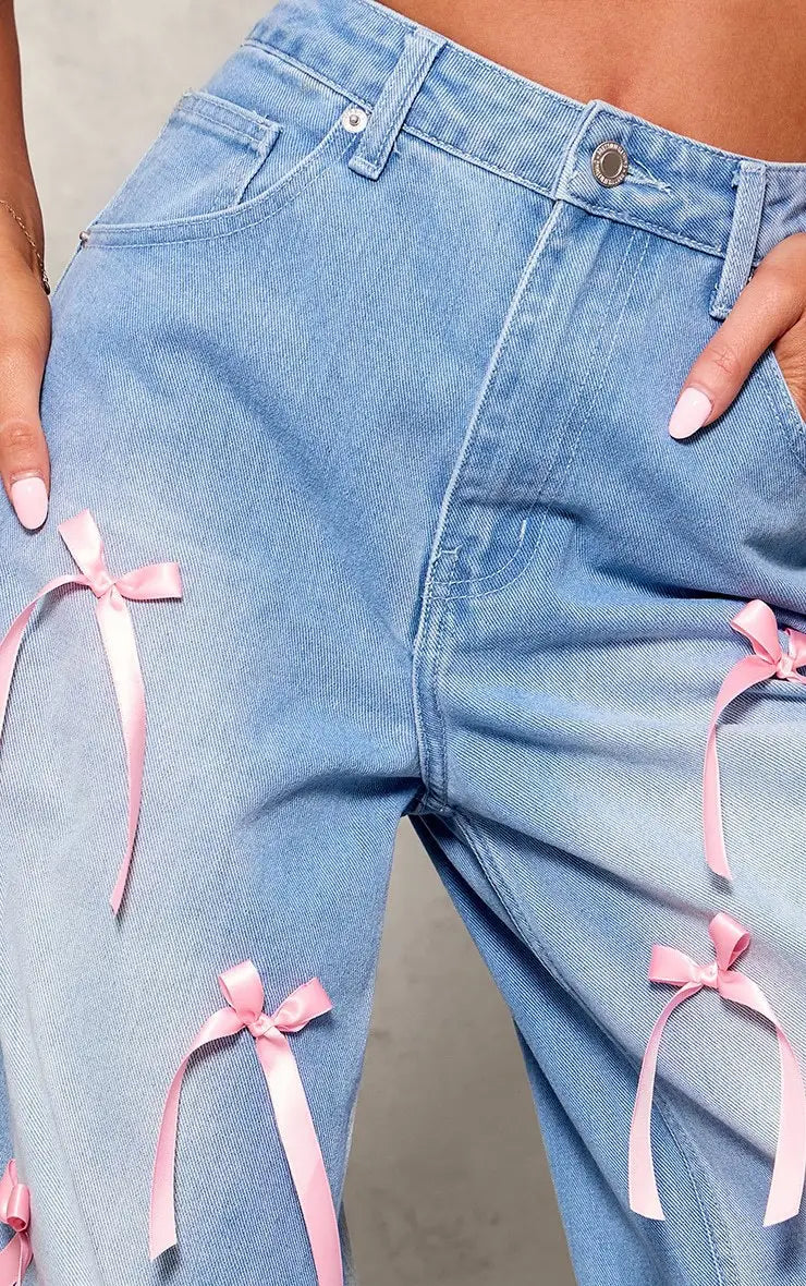 Bow High Waist Wide Leg Jeans
