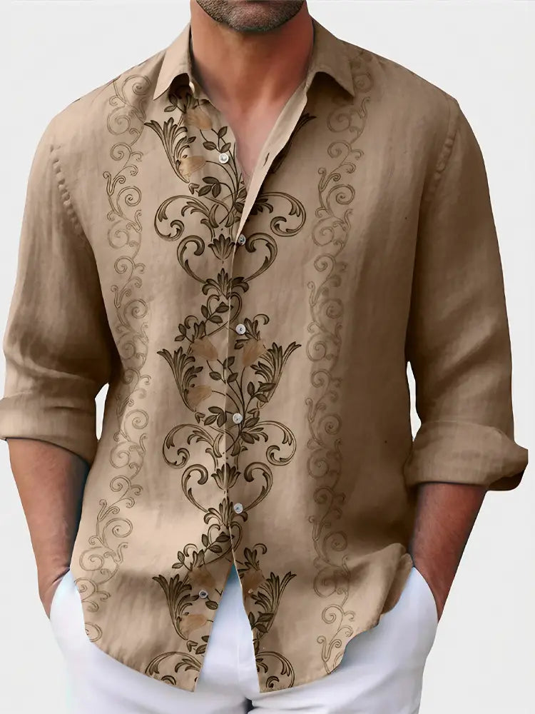Color Matching Bamboo Linen Printed Men’s Shirt