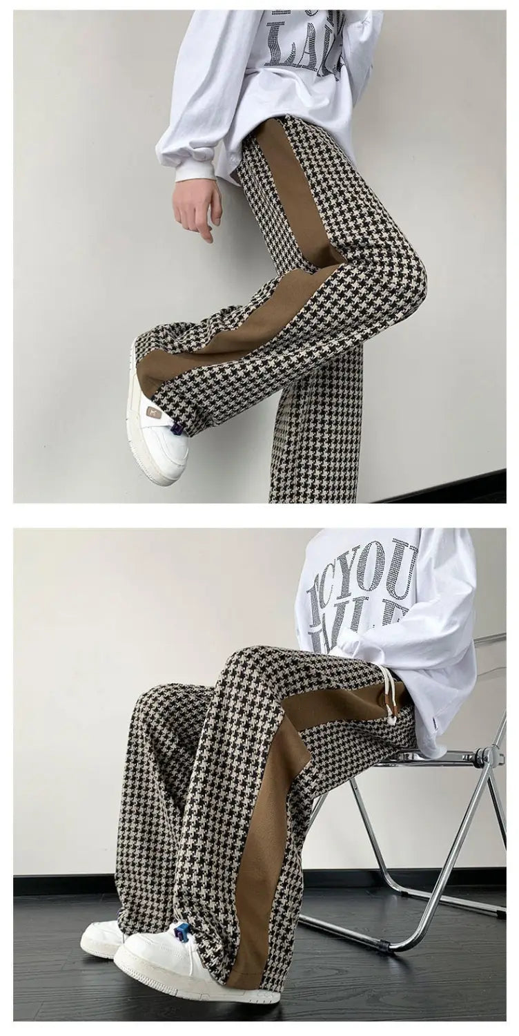 Houndstooth Stitching Chenille Casual Pants