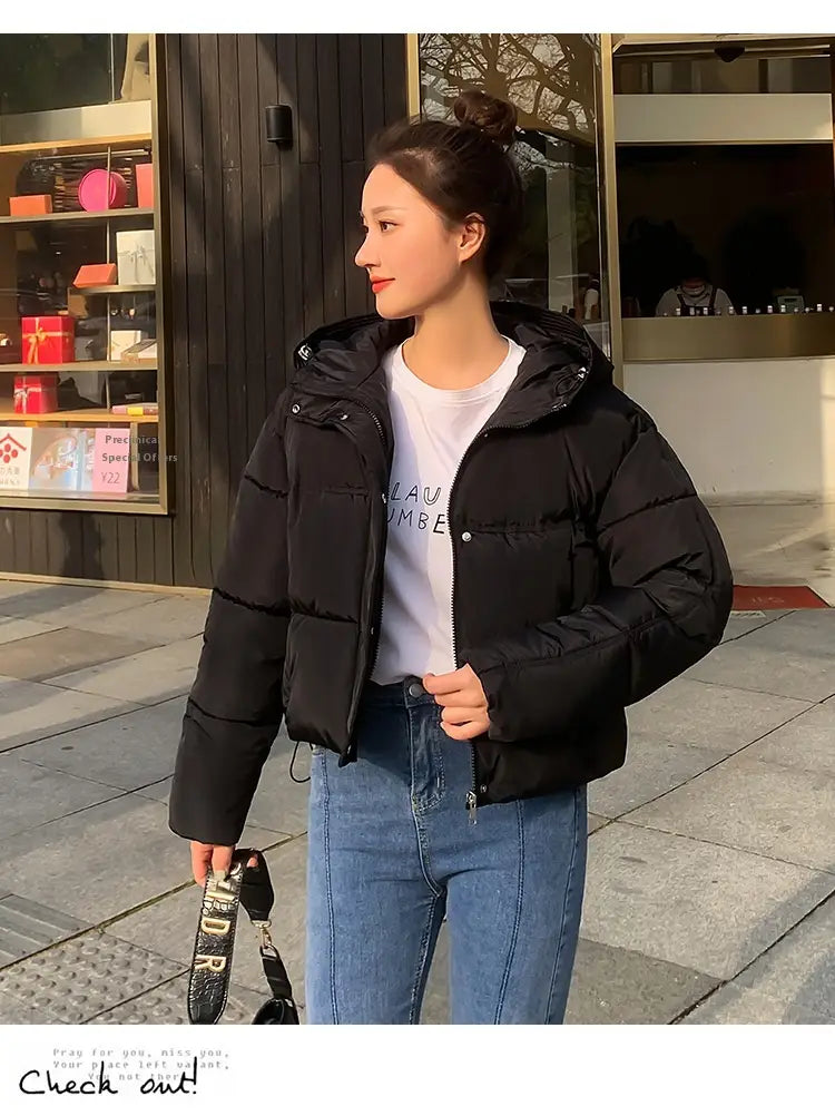 Women’s Simple Casual Hooded Short Down Jacket