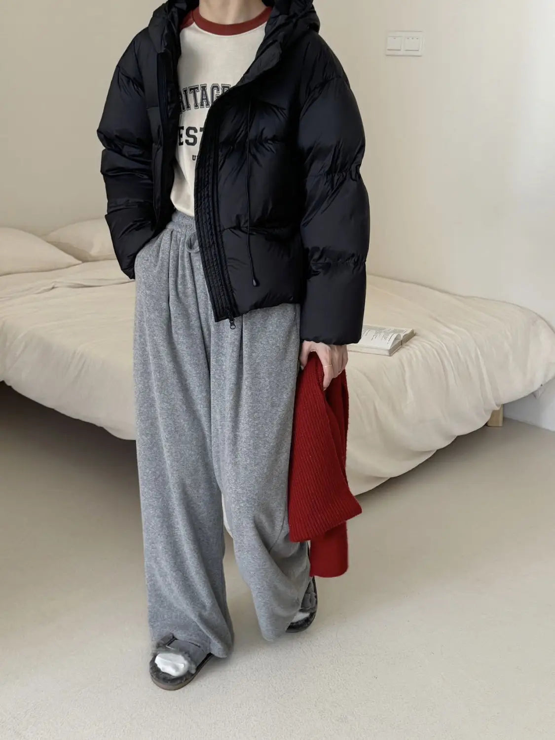 White Duck Down Puff Fluffy Hooded Down Jacket