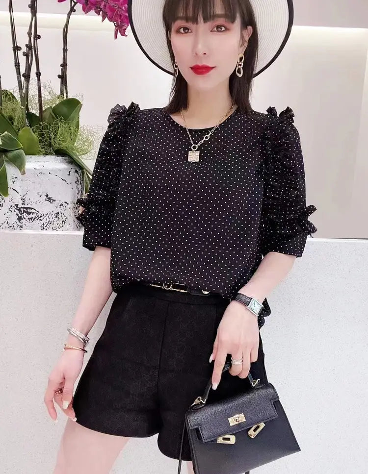 Summer New Pleated Loose Floral Blouse Top