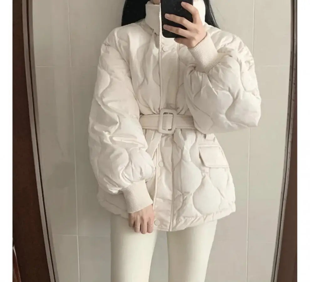 Women’s Stand-up Collar Tie Long Sleeve Cotton Coat