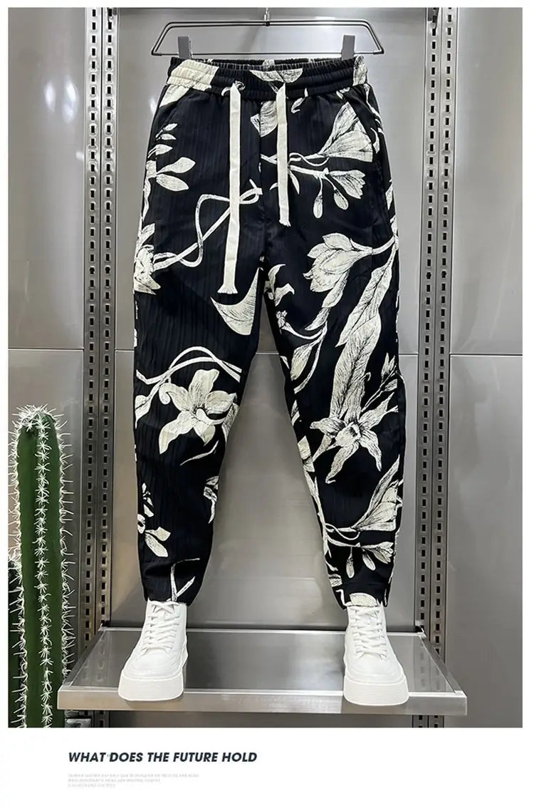 Men’s Ice Silk Printed Cotton And Linen Casual Pants