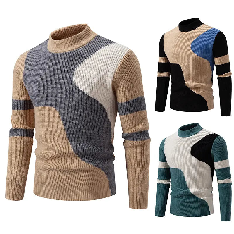 Men’s Half-high Collar Colored Pullover Sweater