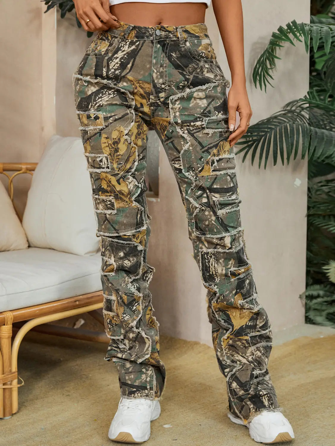 Women’s Embroidered Straight-leg Pants Fashion I Stretch Patchwork Jeans