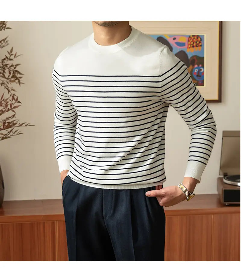 Business Commute Striped Design Contrast Color Long Sleeves Knitwear