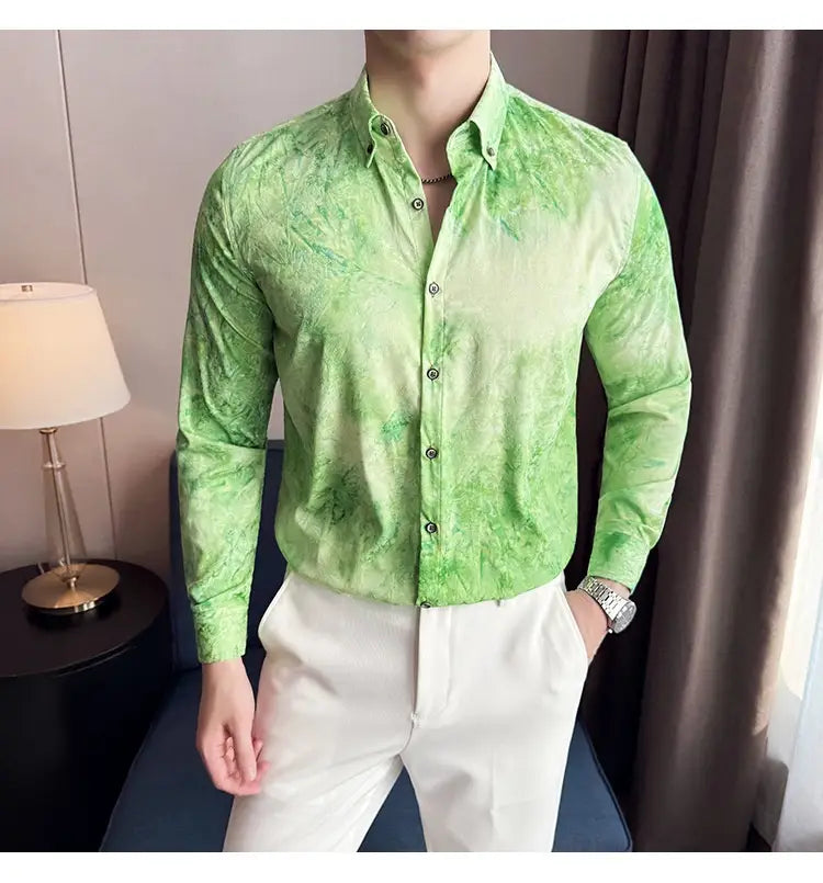 Trendy Tie-dye Printed Shirt Men’s Long Sleeve Spring Slim-fitting