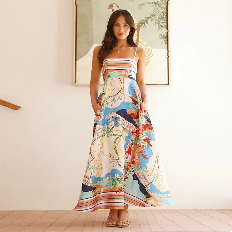 Painted Vacation Style Large Swing Sling Dress Women