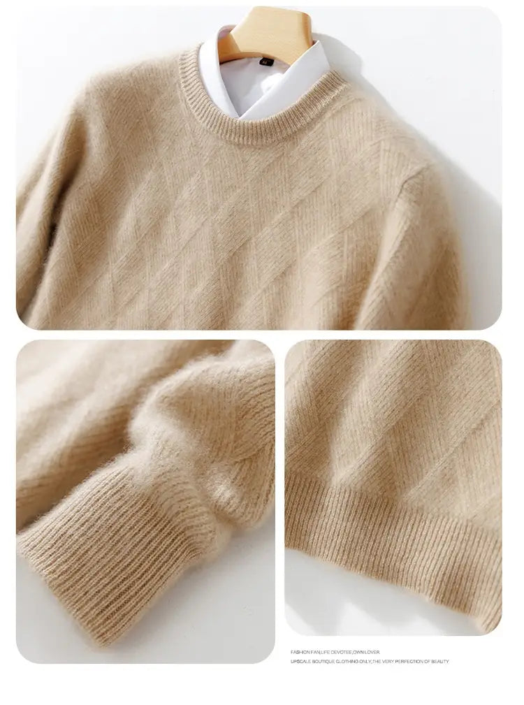 Pure Wool Sweater Men’s Loose Round Neck Sweater Casual Thickening Knitted Bottoming Shirt