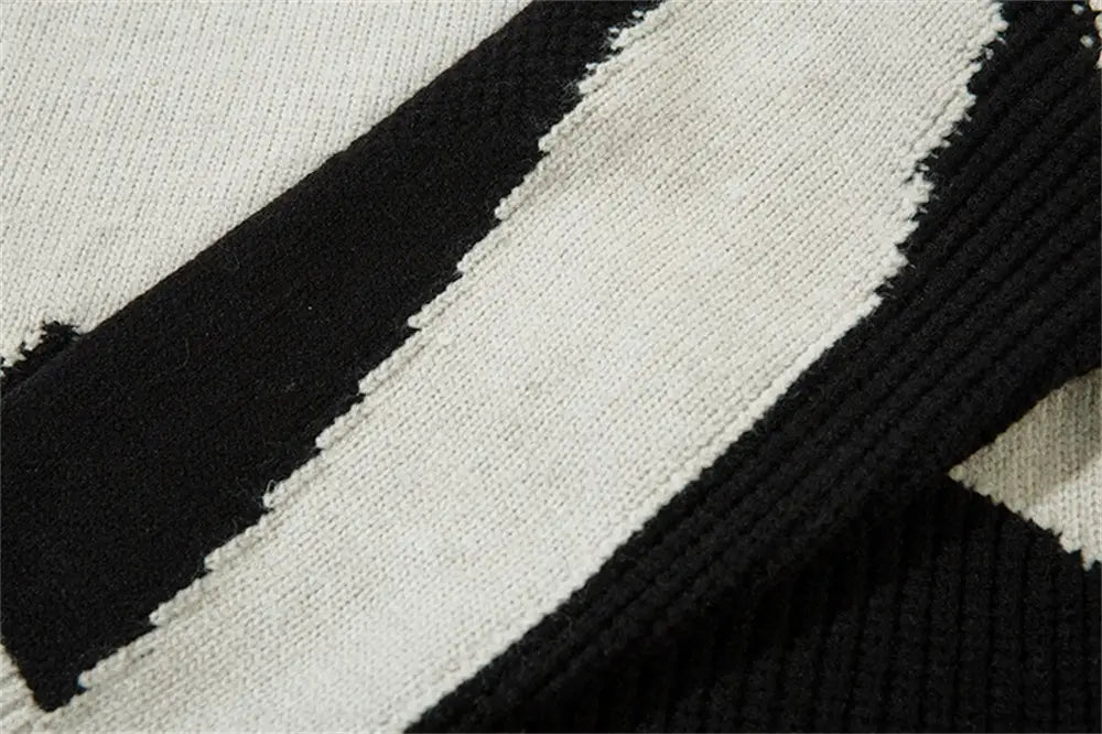 Patchwork Contrast Color Irregular Turtleneck Sweater