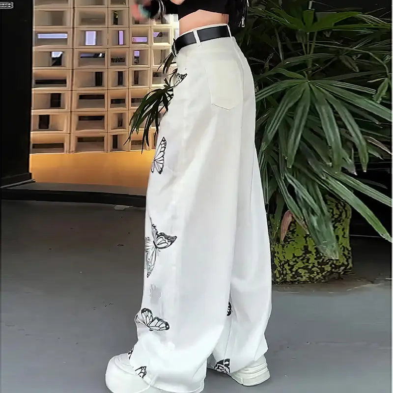 Casual Pants Butterfly Tie-dyed Wide-leg Women’s White