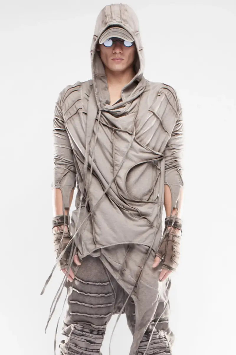 Autonomous Dune Asymmetrical Retro Dyed Do Old Hooded T-shirt Men