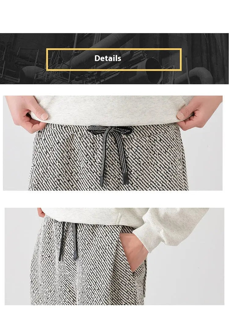Chenille Slanted Stripe Casual Pants Men’s Loose Wide-leg Pants Silver Silk Sweatpants