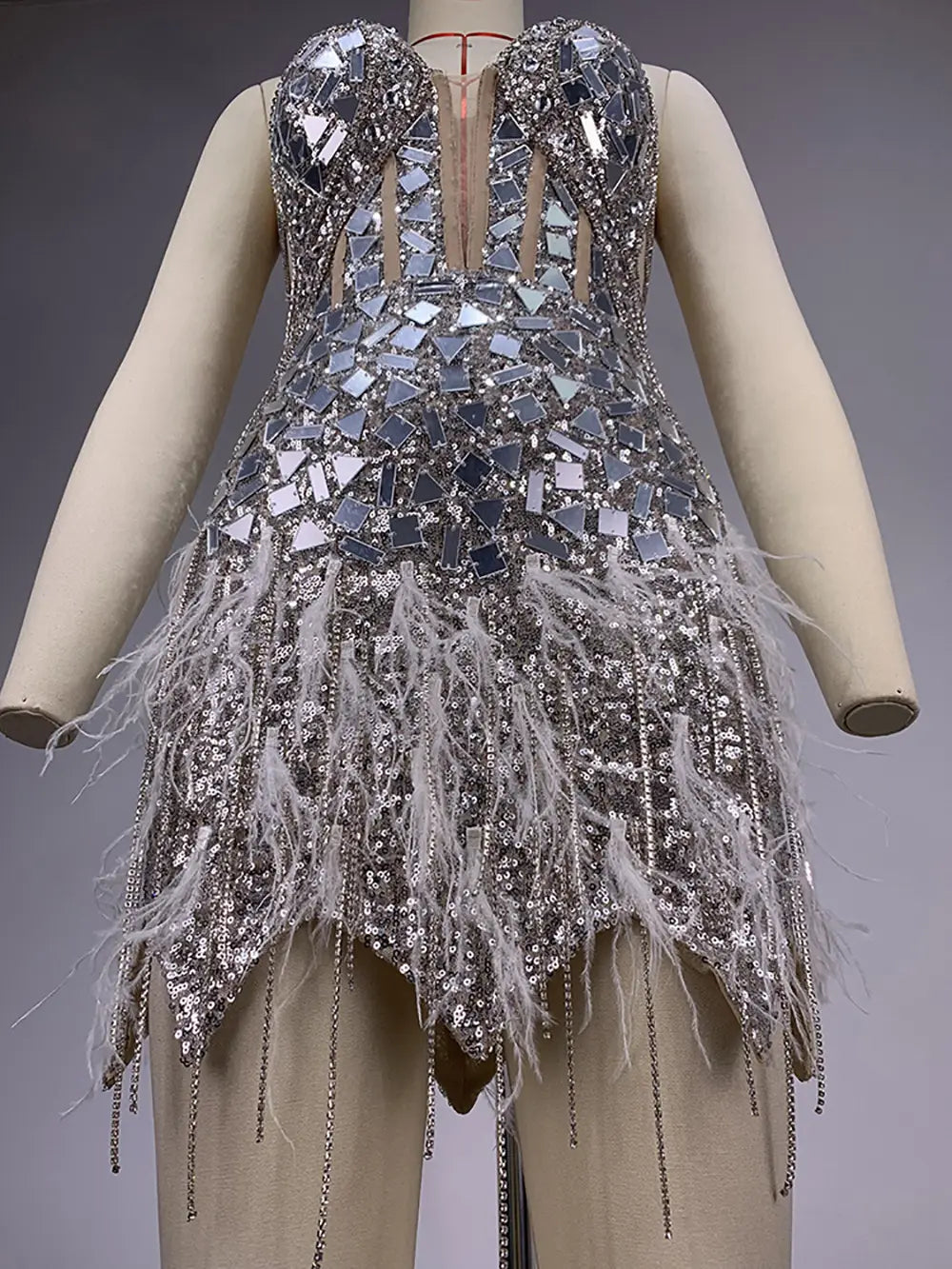 Female Summer Sequins Feather Tassel Backless Dress