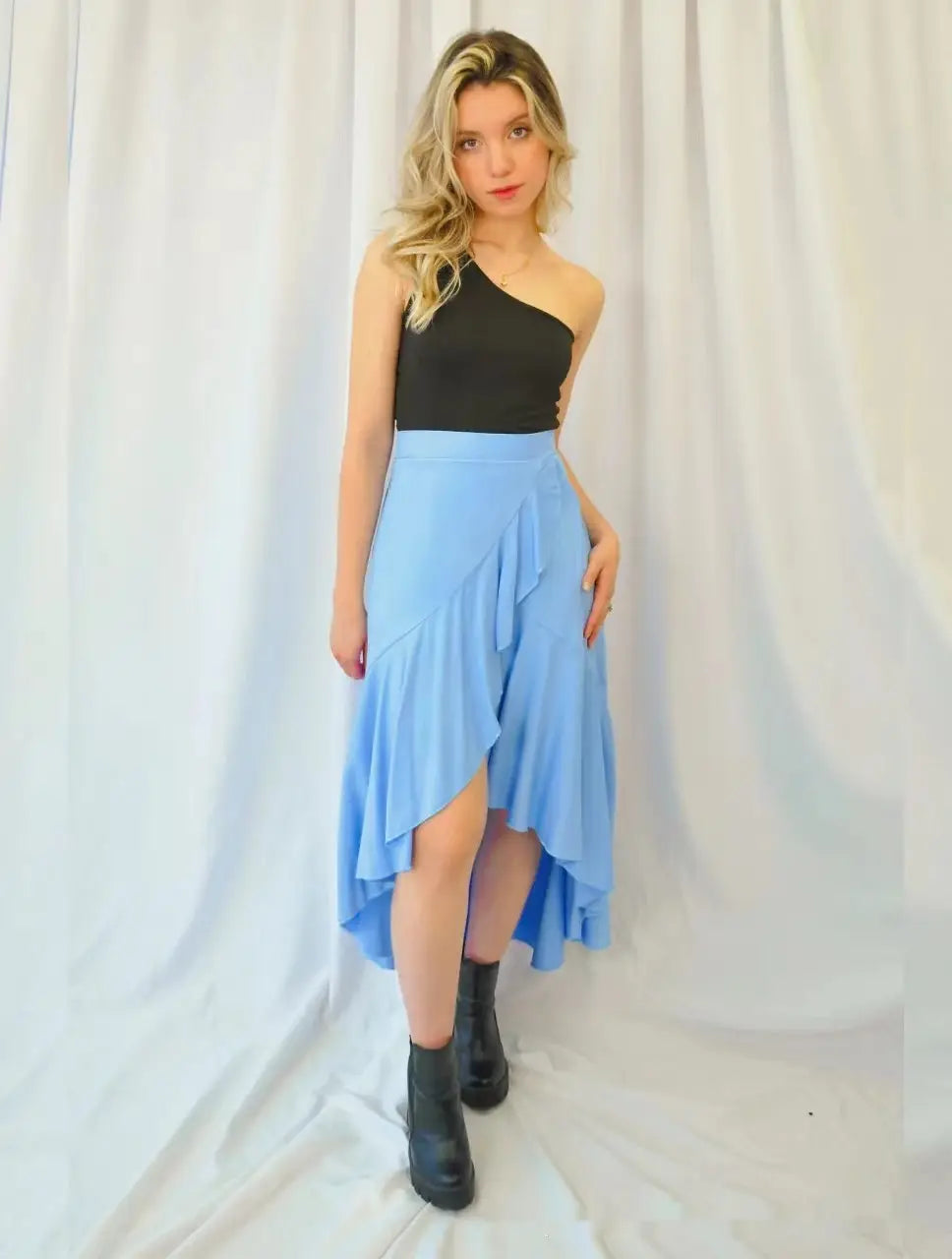 European And American Solid Color Stitching Drape Dovetail Rubber Band High Waist Fashion Leisure Women’s Skirt
