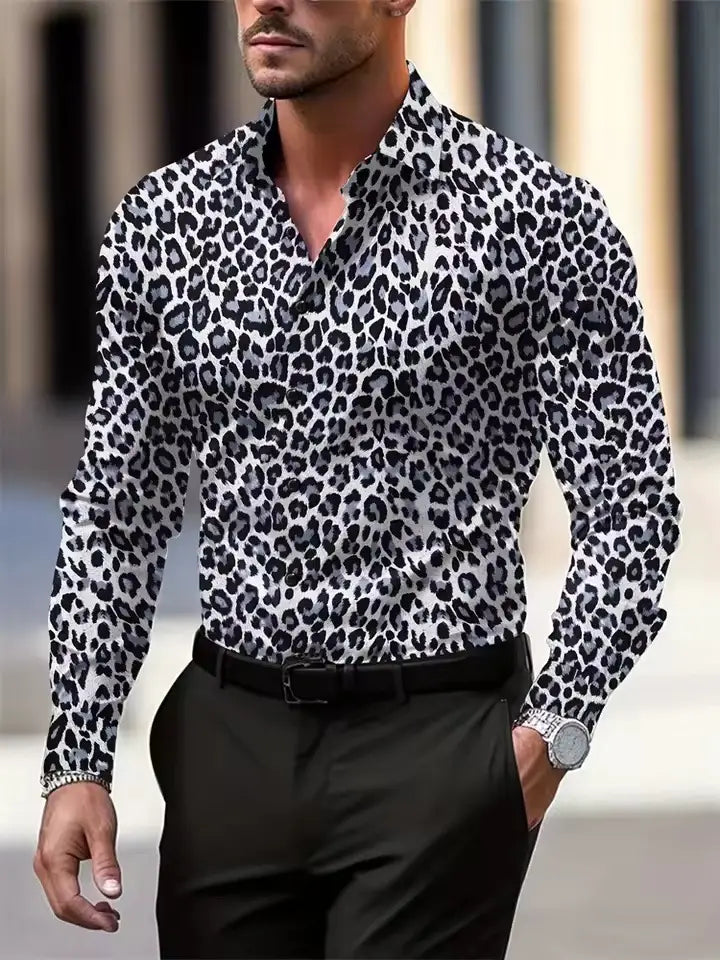 Men’s Long Sleeve Shirt Palm Tree And Striped Printed Shirt Everyday Fashion Men’s Casual Shirt