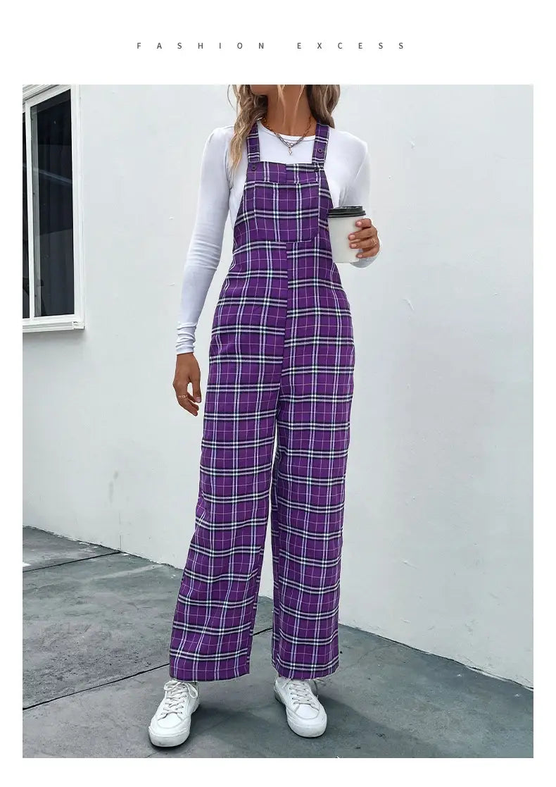Plaid Spaghetti Straps Casual Jumpsuit Women’s Clothing