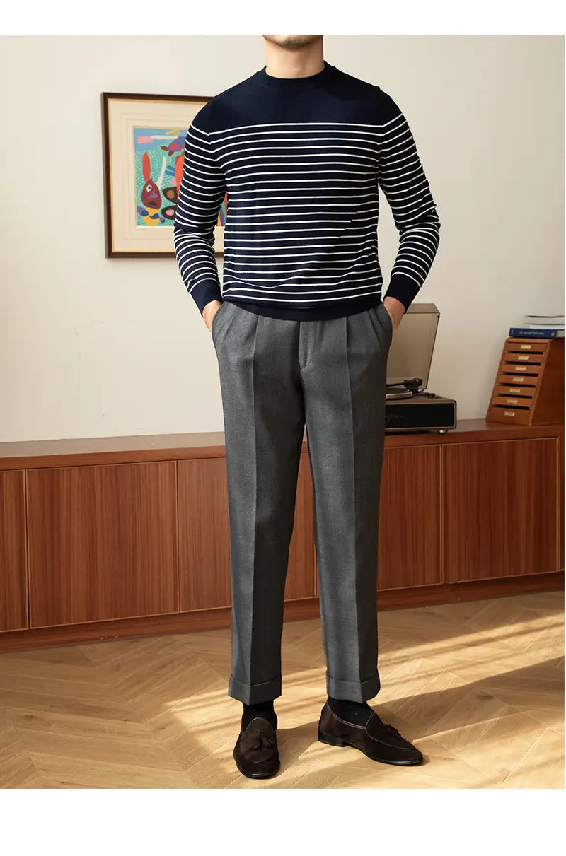 Business Commute Striped Design Contrast Color Long Sleeves Knitwear