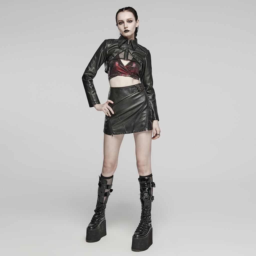 Women’s Dark Sweet Cool Short Leather Coat