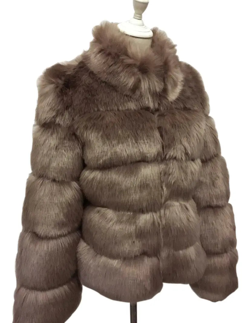 Fox Fur Slimming Stand Collar Splicing Coat